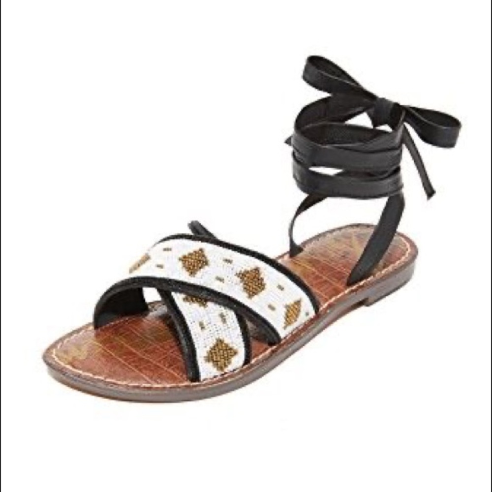 Sam Edelman Luisa Beaded Black Gold Sandals 7.5